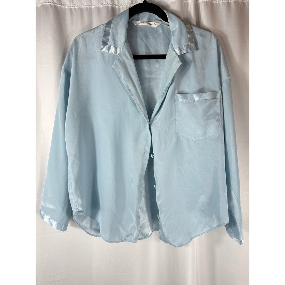 Victoria's Secret Vintage Y2K Pajama Top XS Button Down Long‎ Sleeve Blue Satin